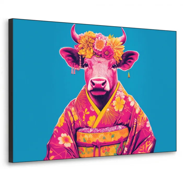Koe - Bloemenkrans - Oorhangers - Kimono Textielframe - compleet frame klein -3d