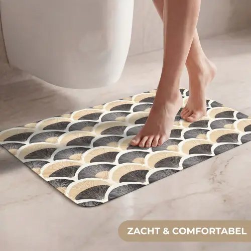 Waaier - Patroon - Zwart - Beige WCmat klein 1009 -USP_ZachtNL