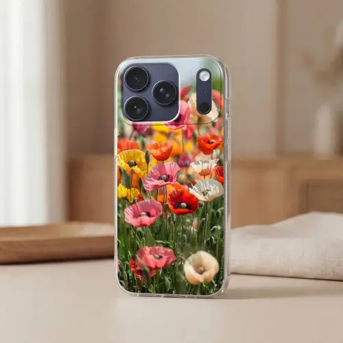 Bloemenveld - Klaprozen - Kleurrijk Telefoonhoesje iPhone 17 Pro klein -sfeer2