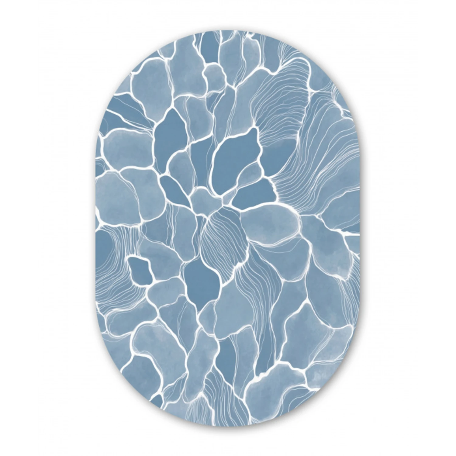 Abstract - Blauw - Bladeren Wandcirkel Ovaal Forex klein -3d