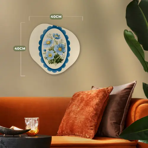 Lijst - Bloemen - Lichtblauw - Illustratie Wandcirkel Organisch Forex 3mm klein -sfeer3