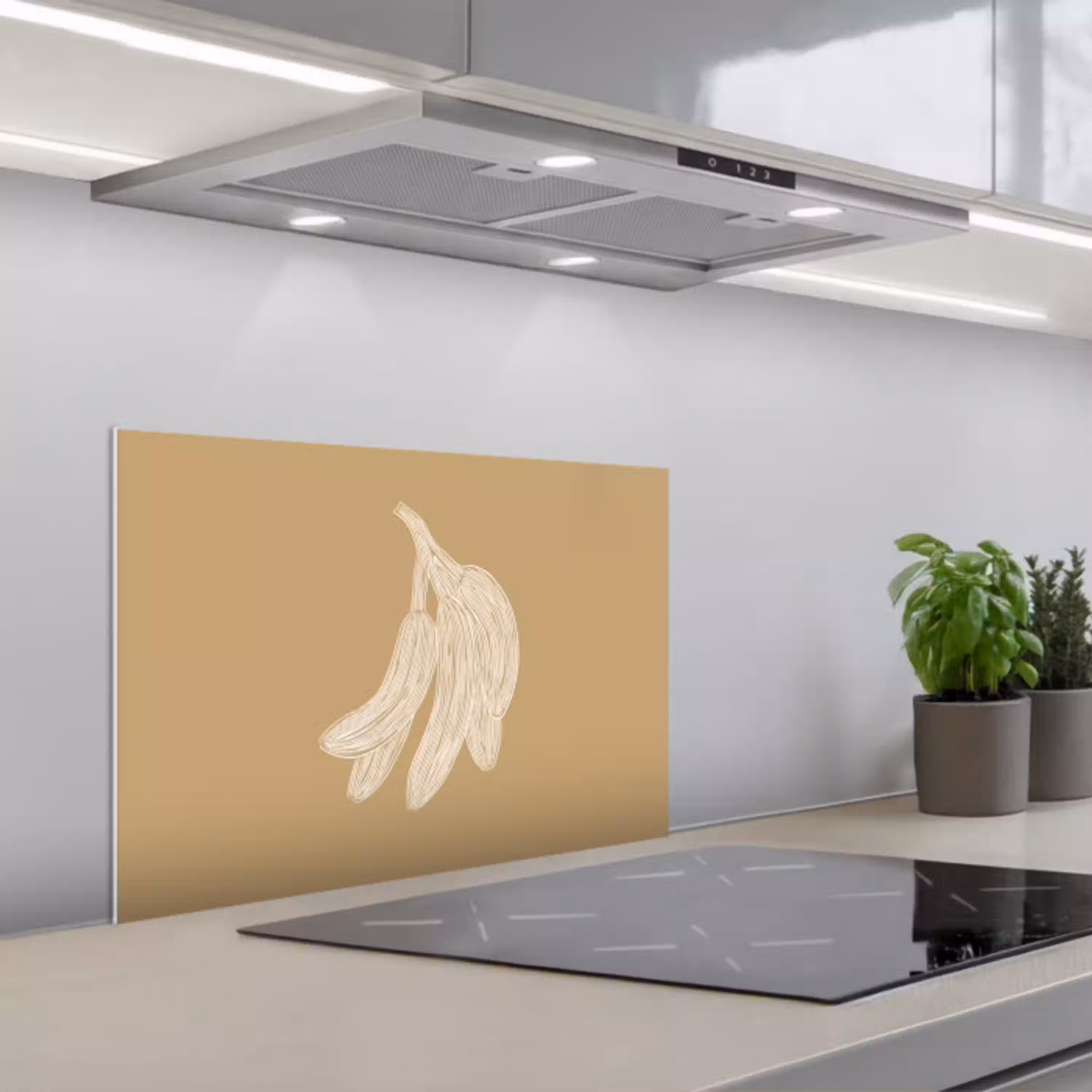 Bananen - Beige - Lijntekening - Minimalistisch keuken achterwand spatscherm klein -3d_schuin