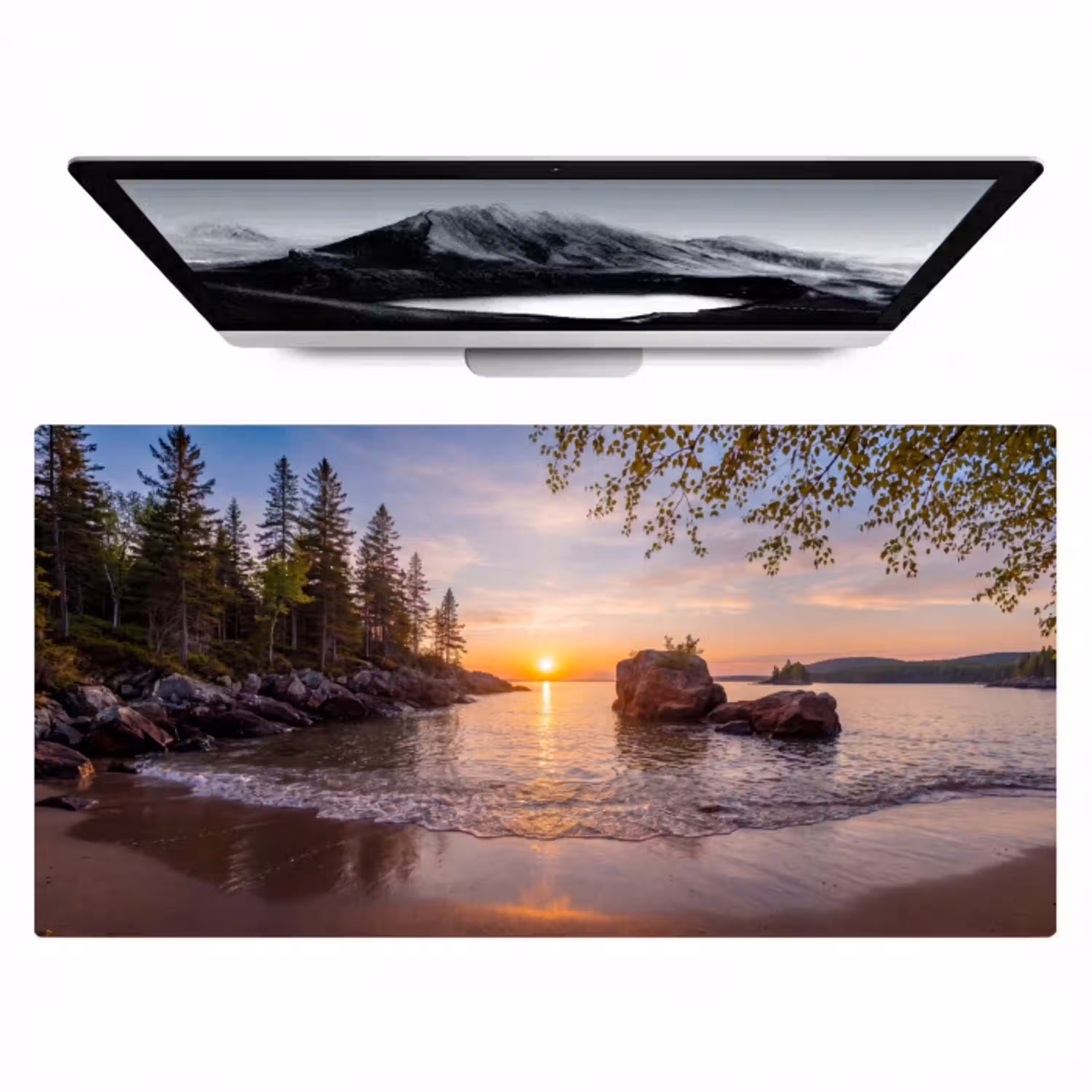 Zonsondergang - Kust - Water - Natuur - Oranje Muismat XXL klein -zzz3d