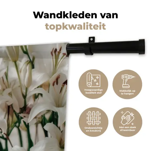 Lelies - Boekte - Wit - Meeldraden Wandkleed katoen klein -sfeer2