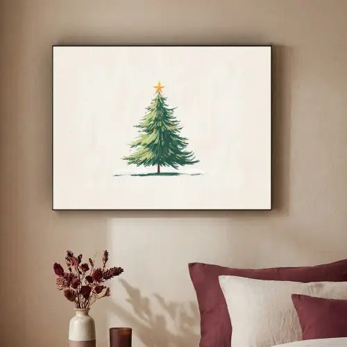 Kerstboom - Illustratie - Ster - Sneeuw Textielframe zwart klein -sfeer1