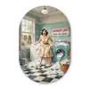 Retro - Blauw - Vrouw Wandcirkel Ovaal Forex klein -3d