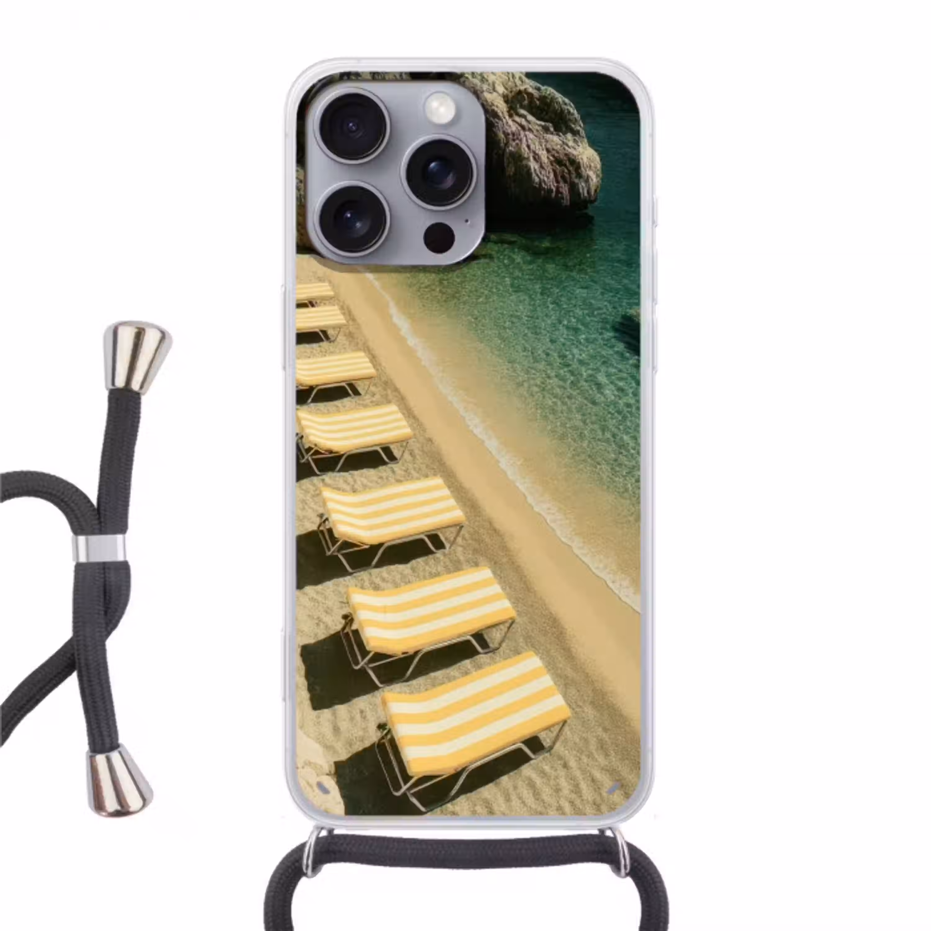 Strandbedden - Zee - Stenen - Baai Hoesje iPhone 16 Pro Max met koord klein -3d