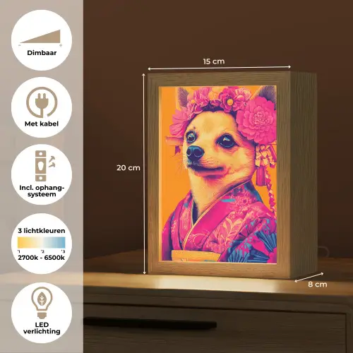 Kimono - Hondje - Bloemenkroon - Oranje Light Box met kabel (Tafellamp) klein -USP_NL