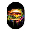 Hamburger - Graffiti - Verf - Kleurrijk - Eten - Abstract Wandcirkel Ovaal Forex klein -3d