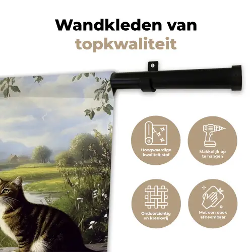 Kat - Beekje - Weide Wandkleed katoen klein -sfeer2