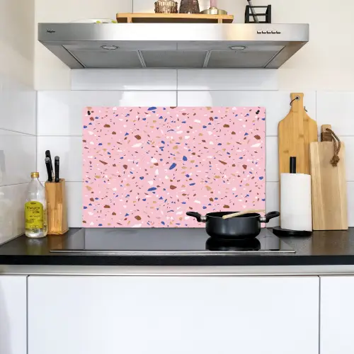 Terrazzo -  Patroon - Kleurrijk - Roze Inductie beschemer met haakjes klein 777 -sfeer2