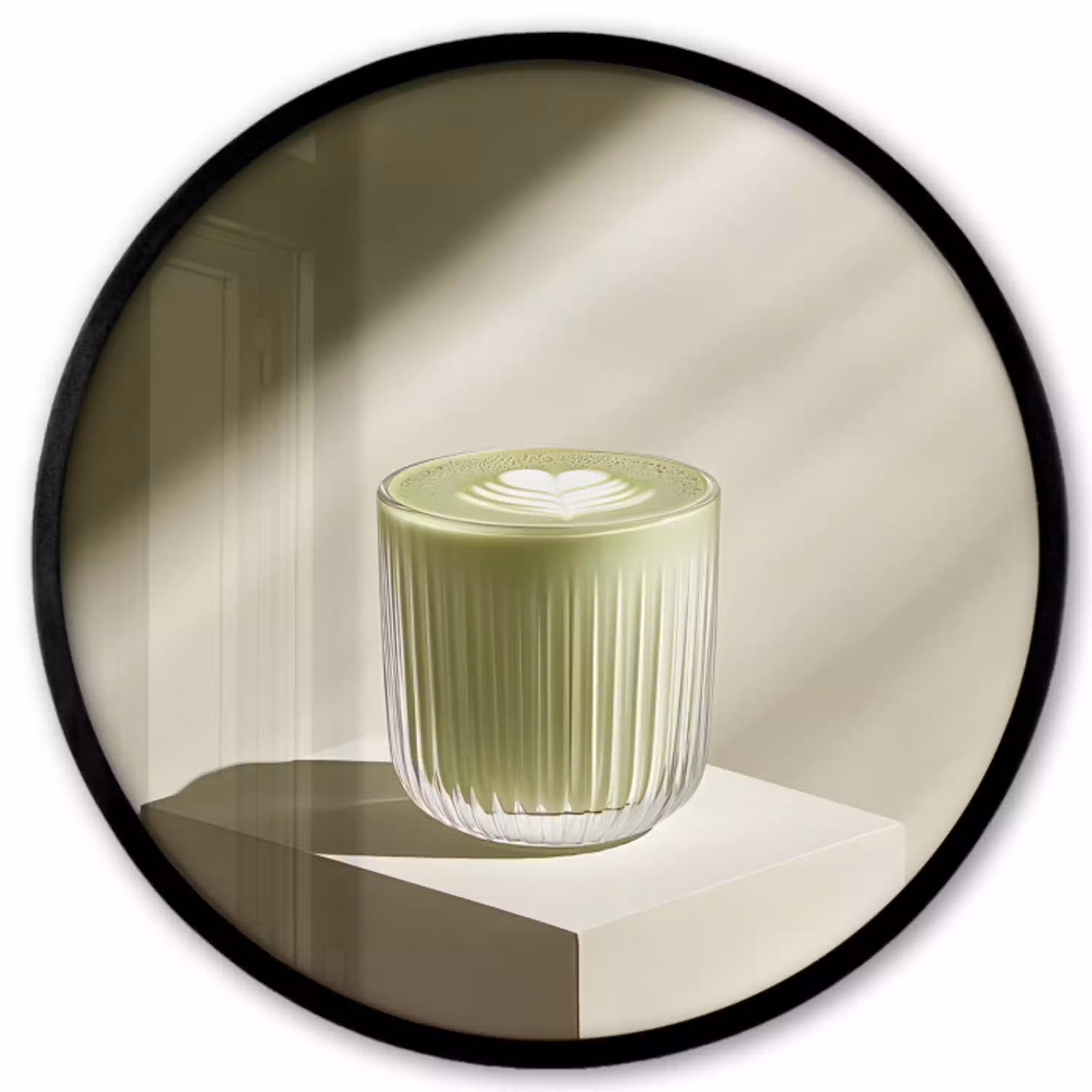 Matcha - Glas - Groen - Minimalistisch Fotolijst rond zonder passe partout klein -3d