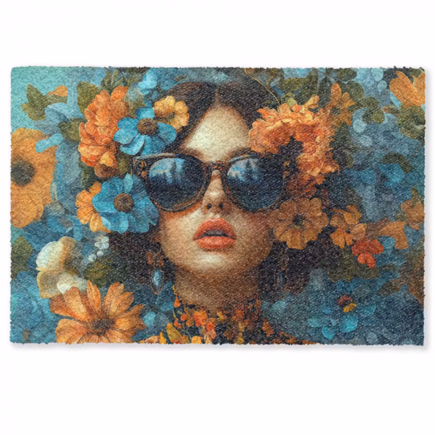 Fußmatte - Frau - Blumen - Orange - Blau - Modern