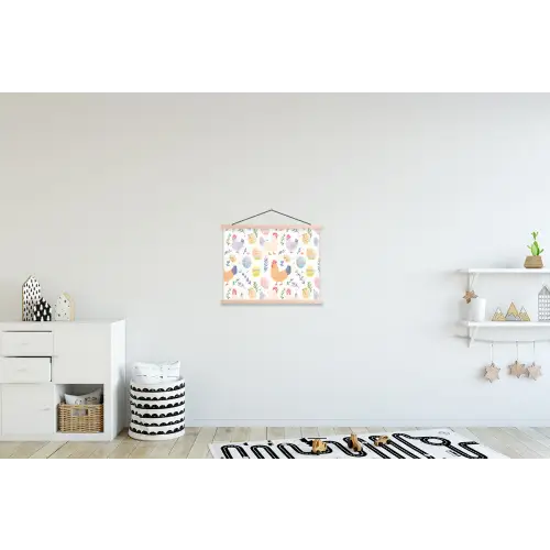 Patroon - Kip - Paaseieren textielposter latten blank klein -kinderkamer
