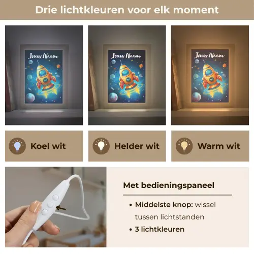 Raket - Ruimte - Planeten - Kinderen - Jongen Light Box met kabel (Kinderlampje) klein -USP_lichtkleurNL