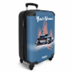 Blauwe auto met roze vlammen NBS - Handbagage koffer - Kinderen Unisex middel -productfoto_3d