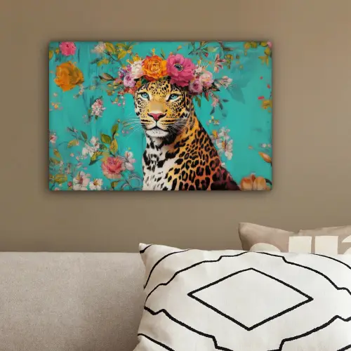 Luipaard - Bloemen - Kroon canvas 2cm klein -sfeer3