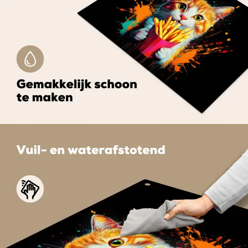 Kat - Eten - Patat - Graffiti - Abstract Inductie beschemer met haakjes klein -ky-schoon-nl