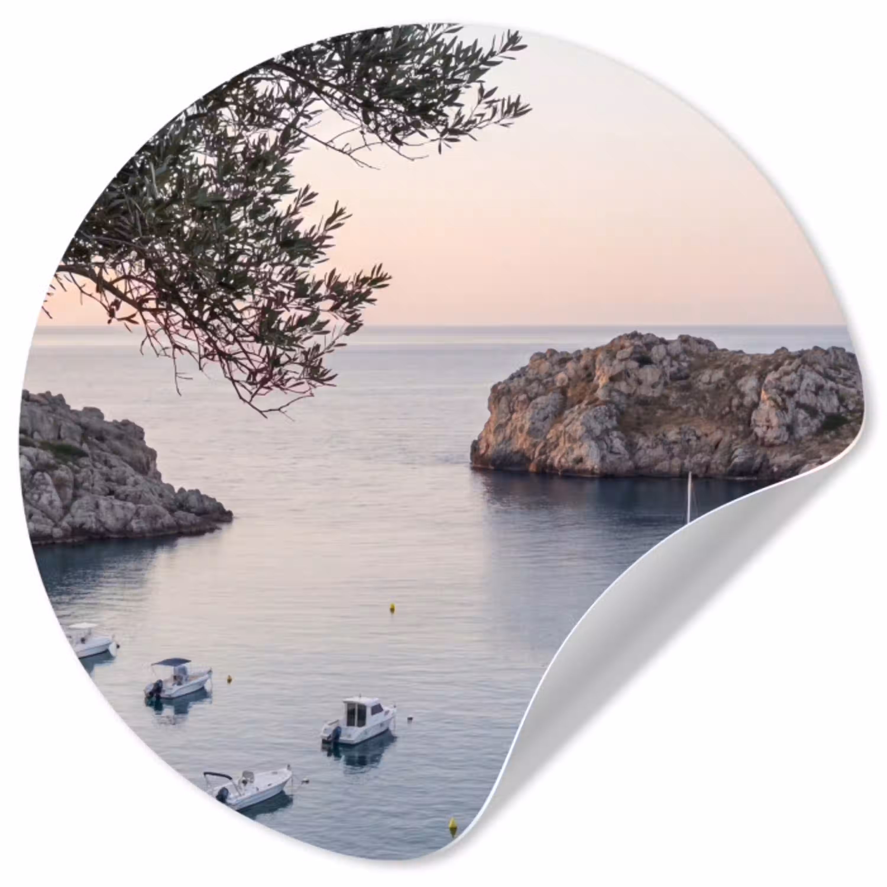 Baai - boten - zonsondergang Wandcirkel behangsticker klein -3d