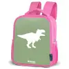 Groen met T-rex dino Kinderrugzak - Roze middel -schuin