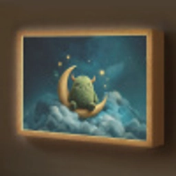 Monster - Groen - Maan - Wolken Light Box met batterij (Wandlamp kind) middel -z3d_website