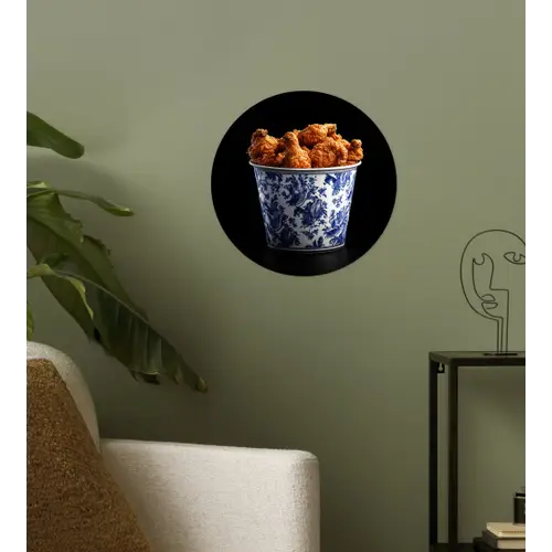 Kip - Bucket - Delfts blauw - Lekker Wandcirkel behangsticker klein -sfeer2