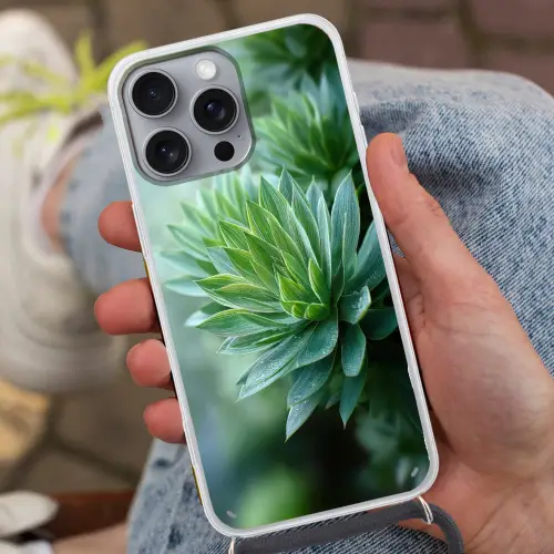 Blad - Plant - Groen - Textuur Hoesje iPhone 16 Pro Max met koord klein -sfeer3