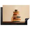 Boeken - Toren - Koffie - Beige Inductie beschermer vinyl 3mm klein -3d