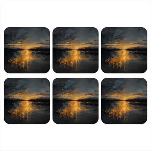 Gouden Reflectie op Water onderzetter kurk middel -3d