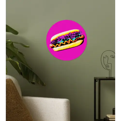 Hotdog - Roze - Retro Wandcirkel behangsticker klein -sfeer2