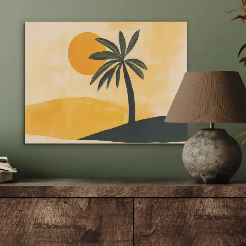 Illustratie - Palmboom - Zon - Heuvels PET vilt klein -sfeer2