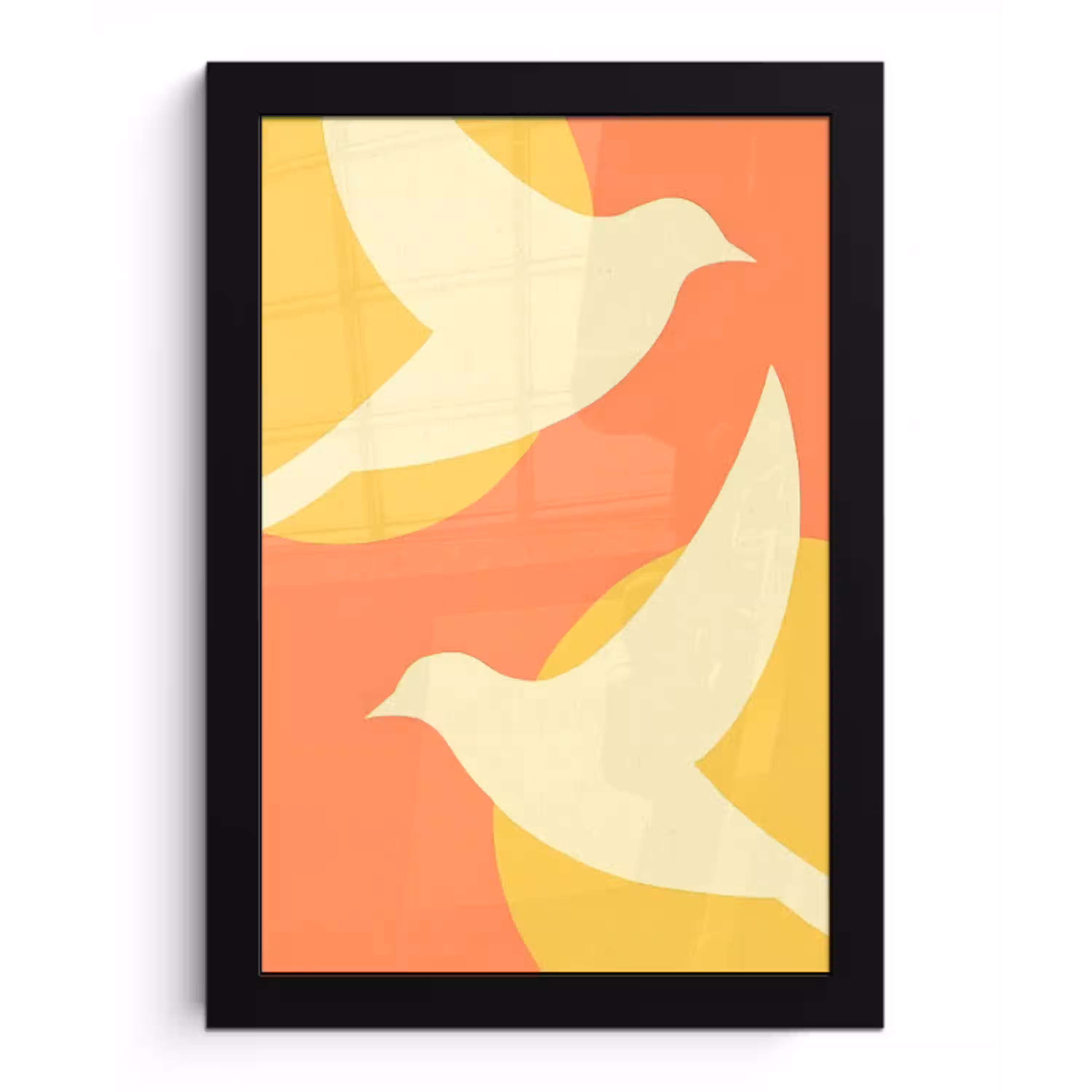 Vogels - Cirkels - Geel fotolijst zwart zonder passe partout klein -3d
