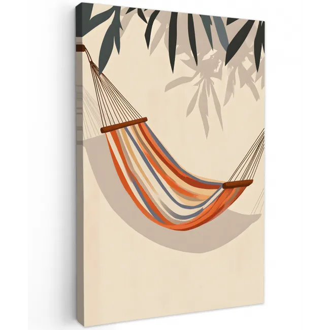 Hangmat - Kleurrijk - Bladeren - Schaduw Tuinposter op houten frame 2 cm dik middel -3d
