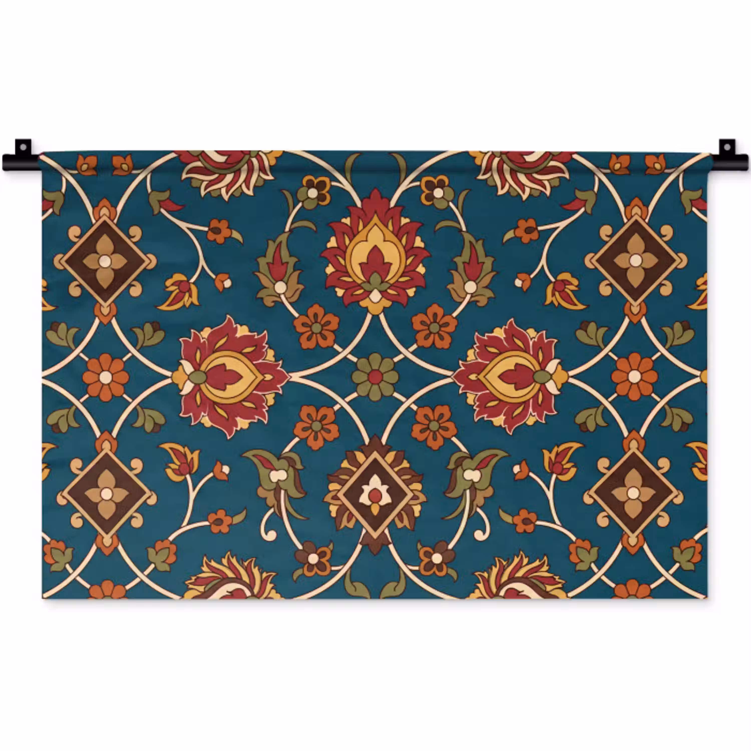 Ornament - Flora - Traditioneel - Klassiek - Blauwgroen Wandkleed katoen klein -zz3d