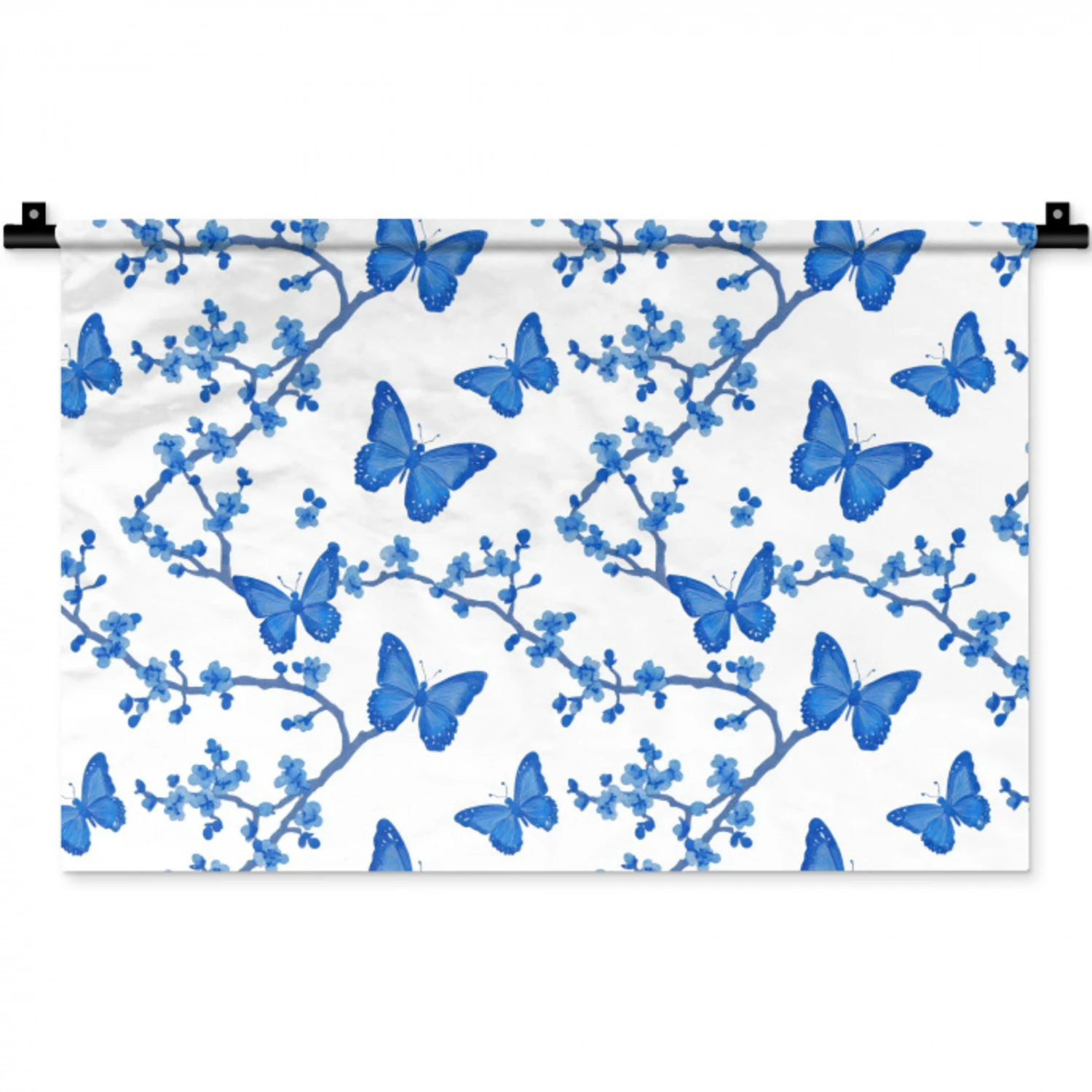 Vlinder - Bloemen - Blauw Wandkleed katoen klein 269 -zz3d