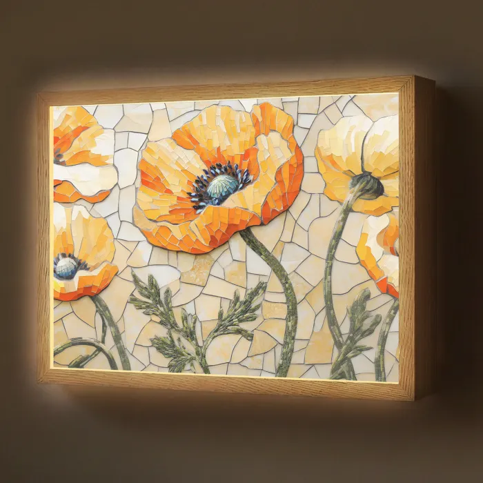 Klaprozen - Oranje - Mozaïek - Bladeren Light Box met batterij (Wandlamp) middel -z3d_website