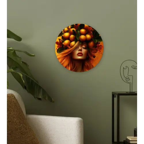 Vrouw - Citroenen - Bloesem - Geel Wandcirkel plexiglas klein -sfeer3