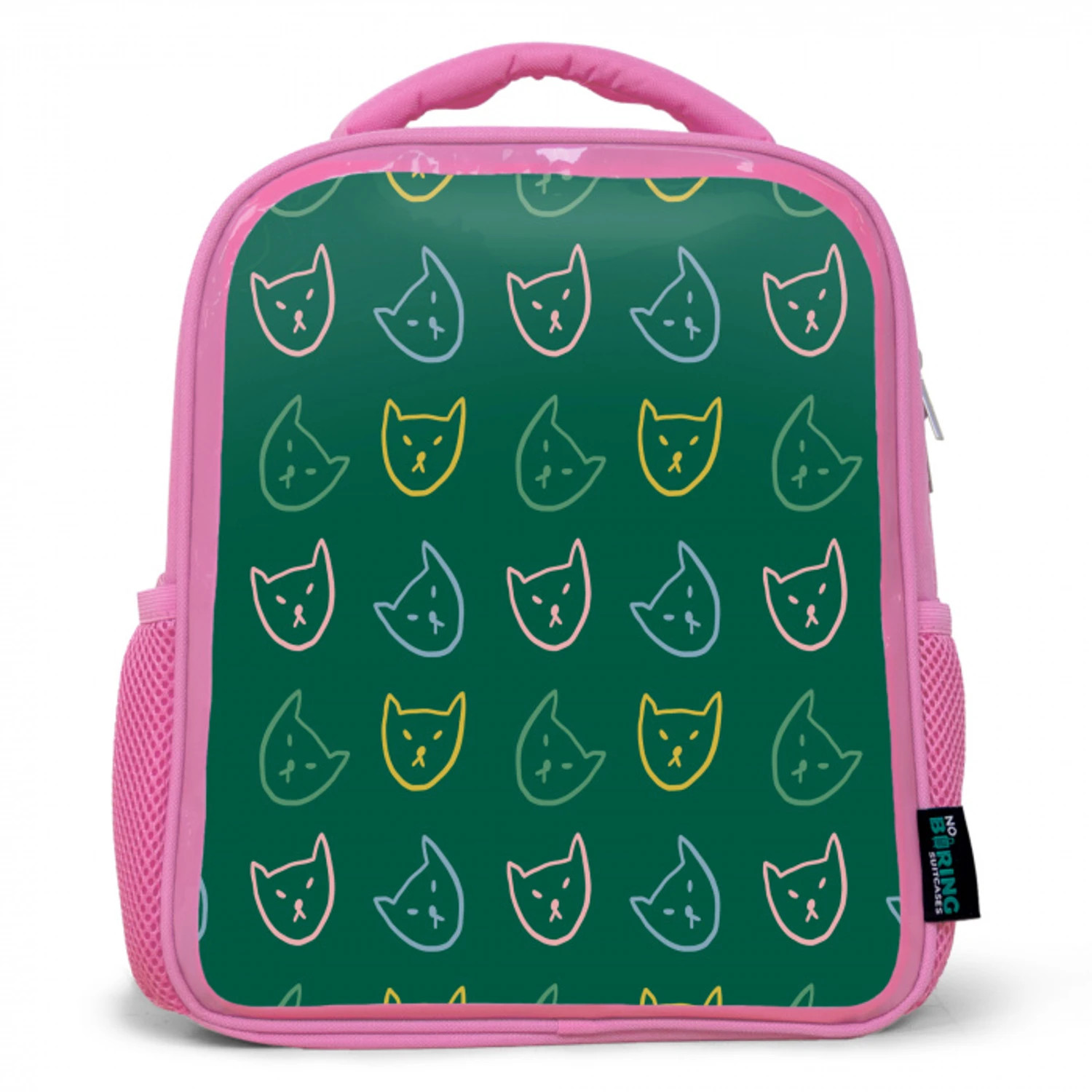Donkergroen - Gezichten - Katten - Kleuren Kinderrugzak - Roze middel 863 -3d