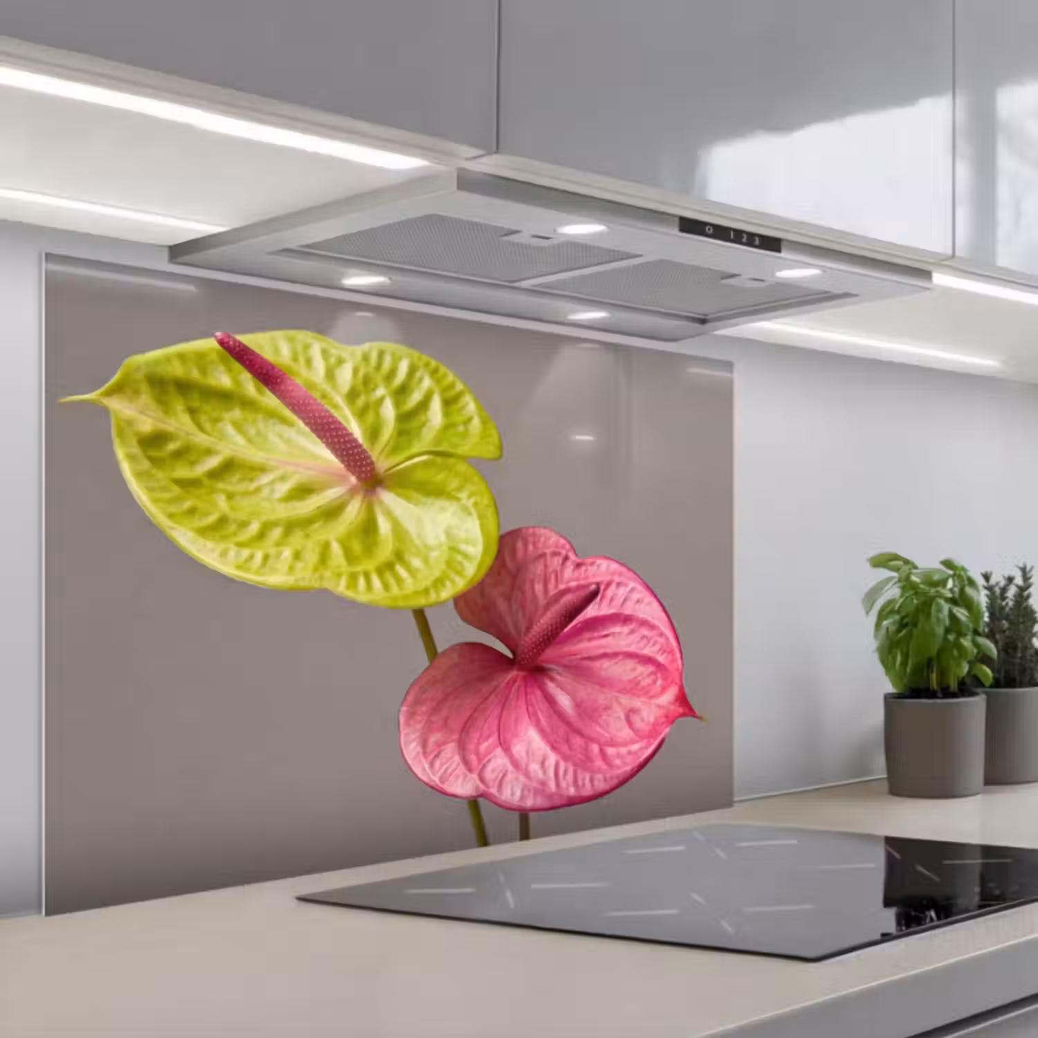 Spritzschutz Küche - Pflanzen - Anthurium - Grün - Rosa