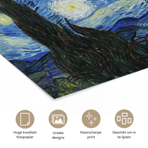 De sterrennacht - Vincent van Gogh poster papier klein -closeup_NL