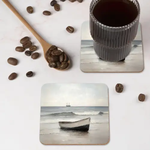 Roeiboot - Zee - Horizon onderzetter kurk middel -sfeer2