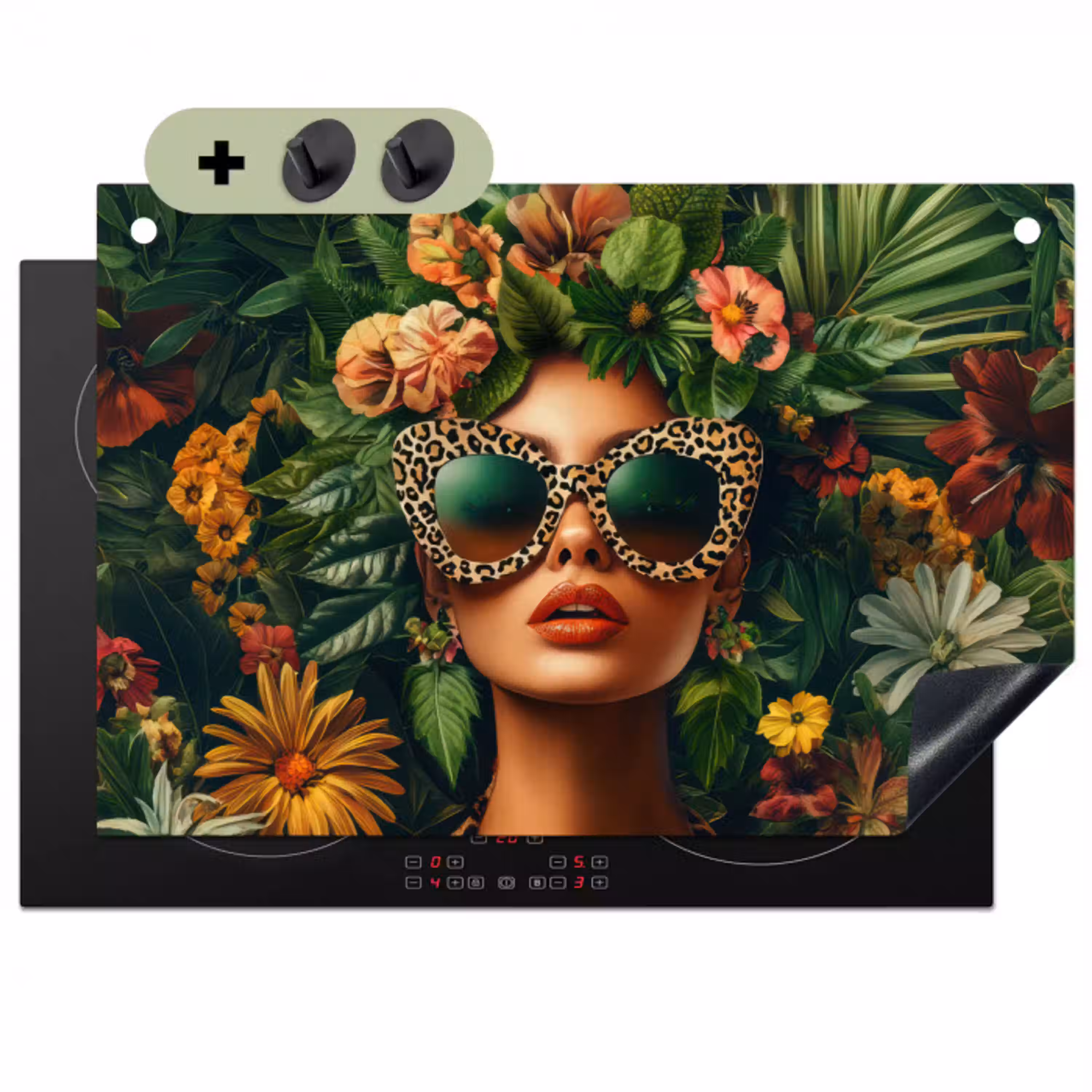 Vrouw - Panterprint - Jungle - Natuur - Luxe Inductie beschemer met haakjes klein -3d
