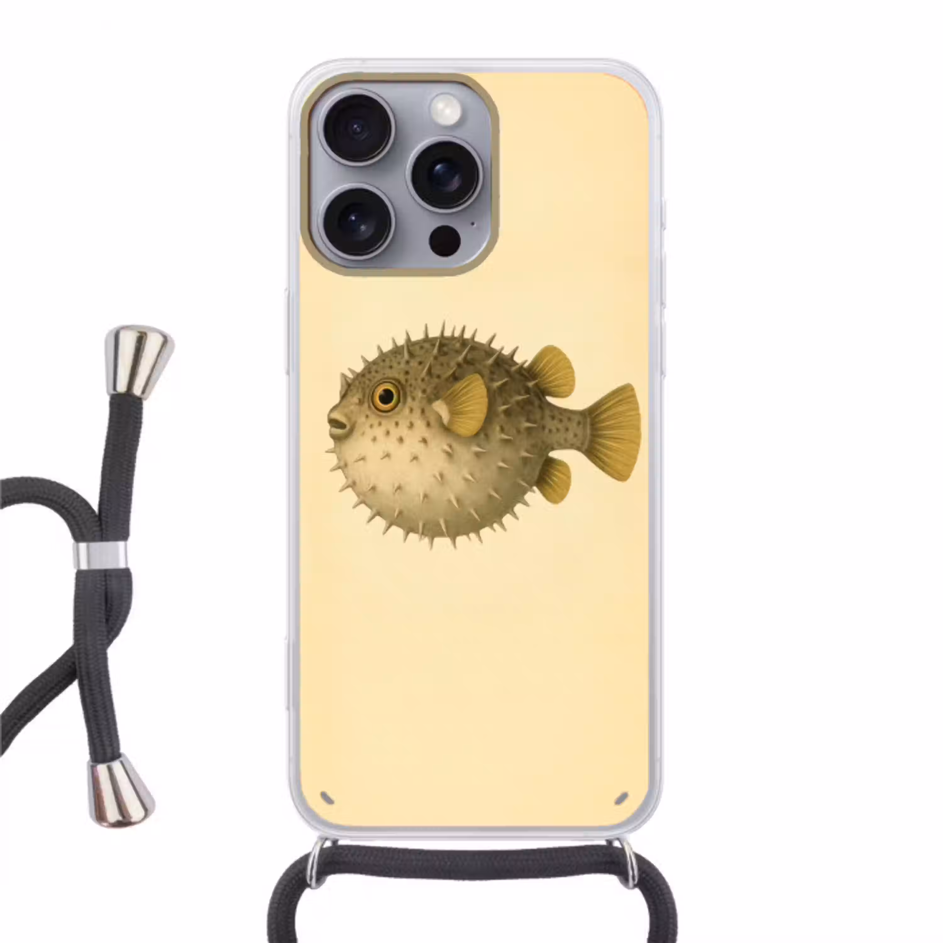 Stekels - Vis - Opgeblazen - Bruin Hoesje iPhone 16 Pro Max met koord klein -3d