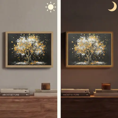 Boom - Zwart - Goud - Wit - Modern Light Box met batterij (Wandlamp) middel -sfeer3