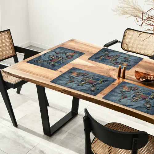Wereldkaart - Denim - Textiel Placemat vinyl groot -zzsfeer4_Kitchenyeah-website