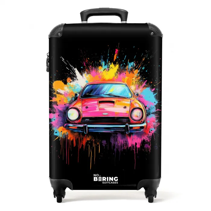 Roze auto met kleurrijke verf NBS - Handbagage koffer - Unisex middel -productfoto_recht