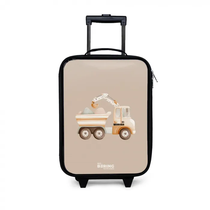 Gele kiepwagen in neutrale kleuren Kinderkoffer - Zwart klein -3d