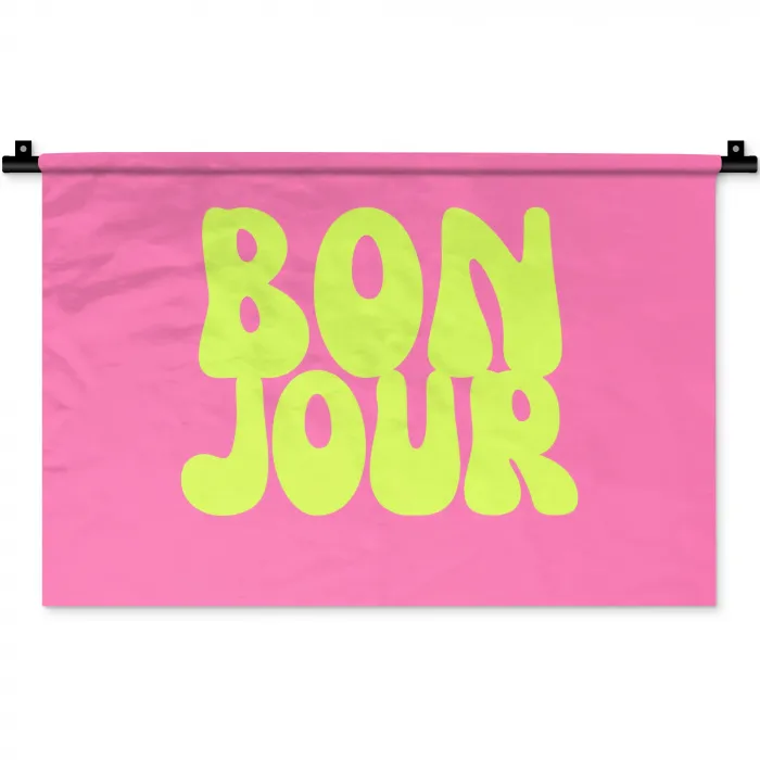 Bonjour - Roze - Fel groen Wandkleed katoen klein -zz3d