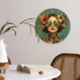Vrouw - Bloemen - Vlinders - Natuur - Vintage Wandcirkel plexiglas klein -sfeer4