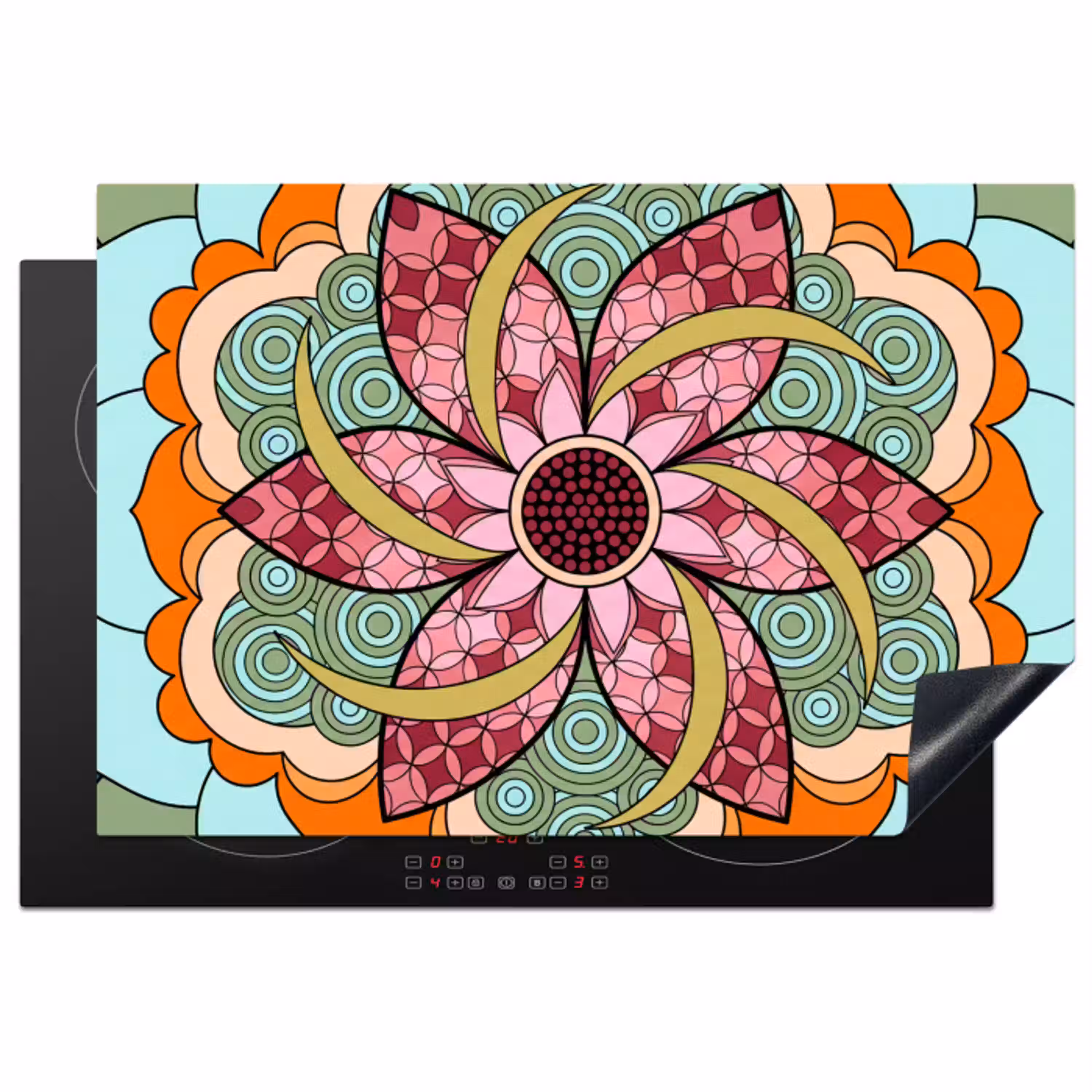 Mandala - Geometrisch - Kunst - Decoratief - Kleurrijk Inductie beschermer vinyl 3mm klein -3d
